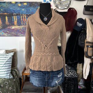 Old Navy 2007 Brown Peplum Knit Sweater Angora Wool Blend Small